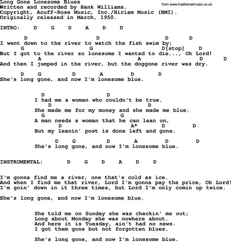 Hank Williams Song Long Gone Lonesome Blues Lyrics And Chords