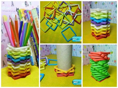Diy Pencil Holder From Drinking Straws And Toilet Paper Roll Simple