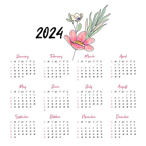 2024 Floral Calendar Design Vector Floral Calendar 2024 2024 Calendar