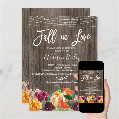 Fall In Love Pumpkin Bridal Shower Invitation Zazzle