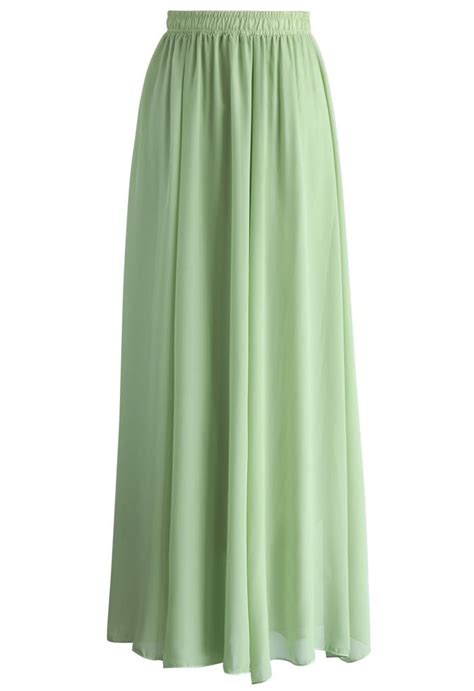 Light Green Long Maxi Skirt Retro Indie And Unique Fashion