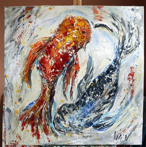 Koi Fish Abstract Painting Palette Knife Textured Artwork Etsy