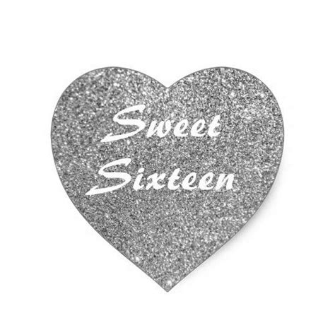 Silver Glitter Sweet Sixteen Heart Sticker Glitter