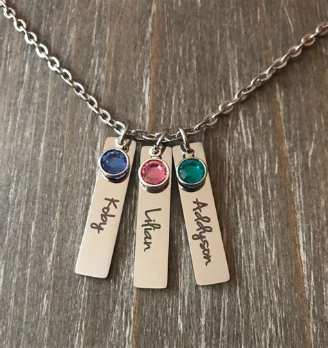 Personalized Bar Pendant Name Necklace Name Charm With Birthstones