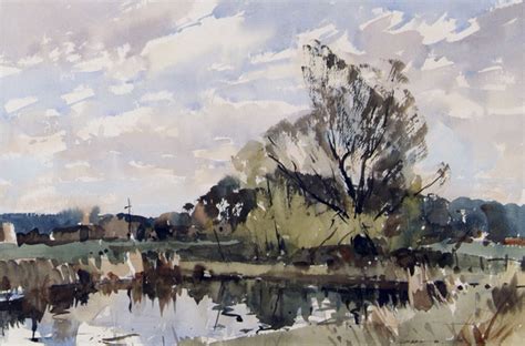 Edward Wesson 1910 1983 British Watercolor Spring Pond Paisajes