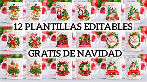 25 Plantillas Editables Variadas De Navidad Para Sublimar En Tazas Pt1