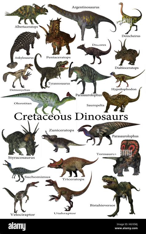 Cretaceous Dinosaurs A Collection Of Various Dinosaurs That Lived