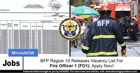 Bfp Region 10 Releases Vacancy List For Fire Officer 1 Fo1 Apply Now
