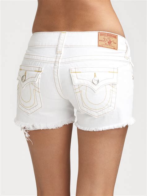 True Religion Cutoff Denim Shorts In White Lyst