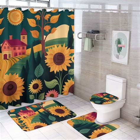 Four Piece Bathroom Set Complete Shower Curtain And Rug Set Waterproof