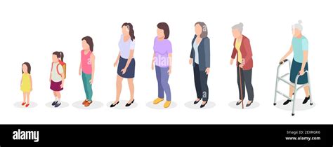 Woman Generations Isometric Adult Vector Female Characters Kids Girl