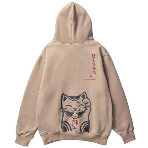 Japanese Style Maneki Neko Hoodies Japanese Temple