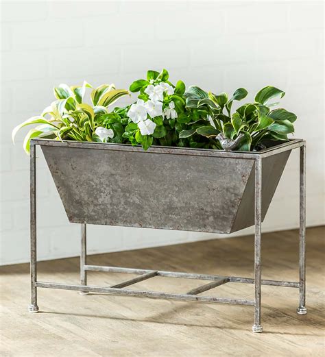 Raised Galvanized Metal Planter With Bird Accent Wind And Weather