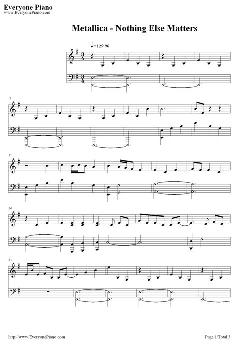 Free Nothing Else Matters Metallica Sheet Music Preview 1 Song Sheet