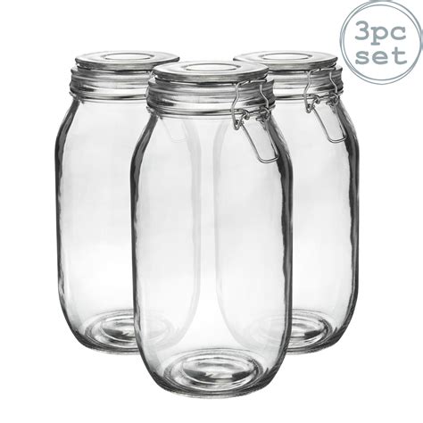Glass Storage Jars Airtight Clip Top Lid Food Preserve Preserving Jar 2 Litre X3 Ebay