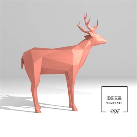 Printable Diy Template Pdf Deer Low Poly Paper Model 3d Paper