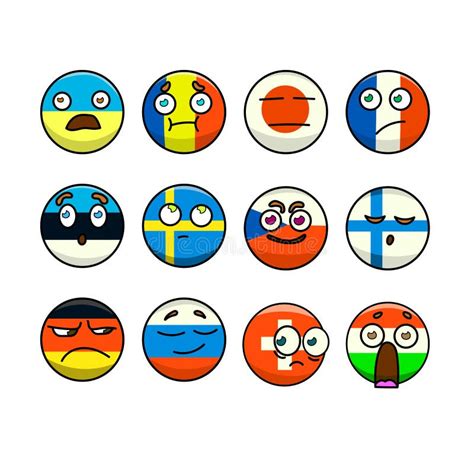 Emoticons With Flags Of Different Countries Set Of 12 Pieces Vector