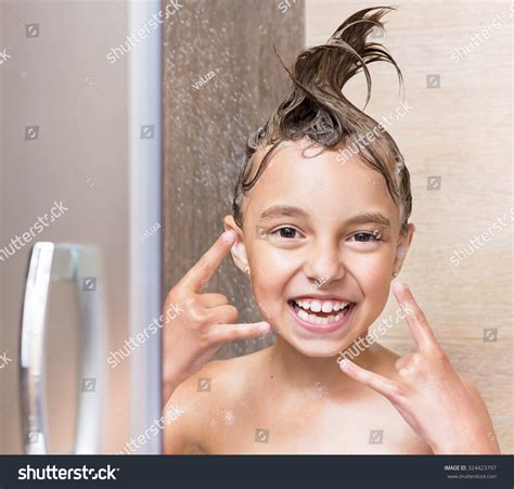 Cheerful Beautiful Girl Bathing Under Shower Stock Photo 324423797