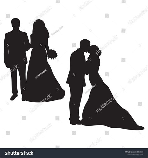 Vector Set Newly Married Couple Silhouettes Stock Vector Royalty Free
