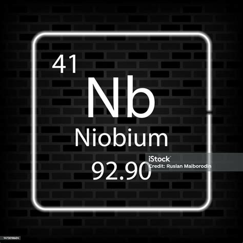 Simbol Neon Niobium Unsur Kimia Dari Tabel Periodik Ilustrasi Vektor