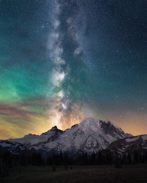 The Night Sky Above Mt Rainier On A Clear Night Trending