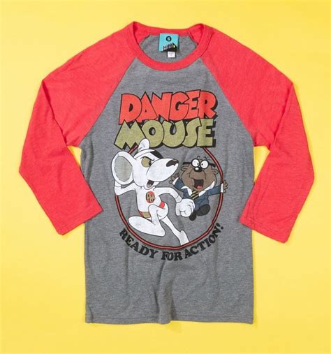 danger mouse ready for action grey and red raglan baseball t shirt