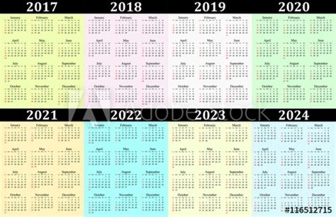 2021 2024 Calendar Calendar 2021 2022 2023 2024 Years Set Stock