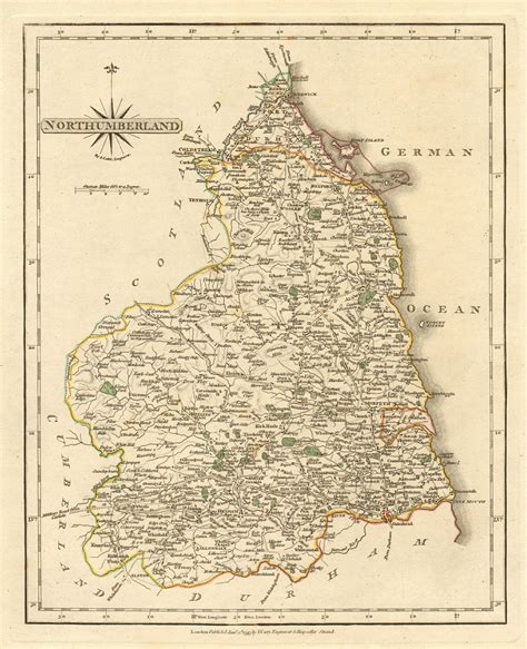 Antique County Map Of Northumberland By John Cary Original Outline