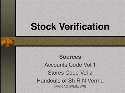 Stock Verification Sources Accounts Code Vol 1 Stores Code Vol 2 Ppt