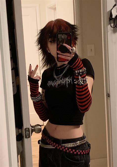 Girl Wearing Red And Black Emo Fashion Alt Outfits Swaggy Outfits