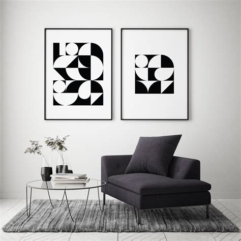 Set Of 2 Abstract Black And White Printable Art Mid Century Etsy
