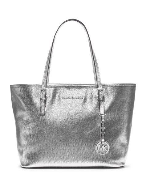 Michael Michael Kors Small Jet Set Travel Tote In Silver Lyst