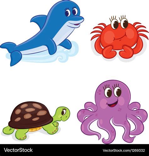 Cartoon Sea Animals Royalty Free Vector Image Vectorstock