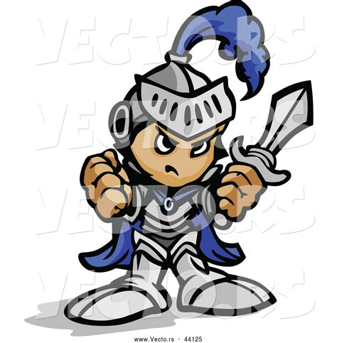 Vector Of A Tough Cartoon Boy Wearing Knight Gear While Holding Up His