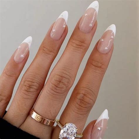 Canvalite French Tip Press On Nails Medium Pearl Almond Press On Nails