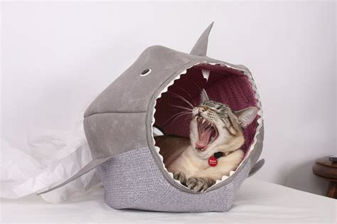 Great White Shark Cat Ball Cave Bed For Pets Etsy Cat Bed Cat Ball