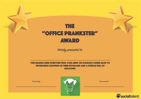 Funny Office Awards The Office Pranker Award