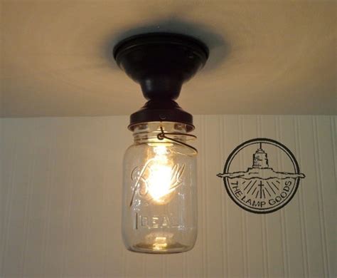 Single Vintage Quart Mason Jar Ceiling Light Farmhouse