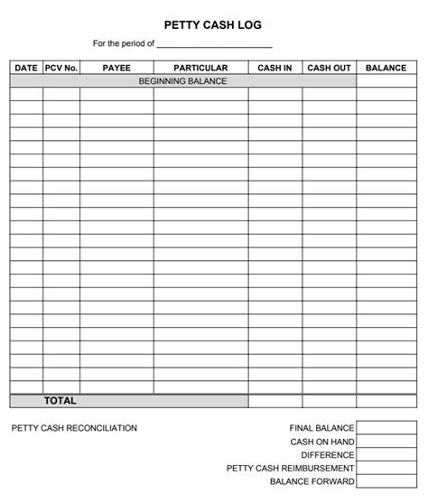 A Printable Petty Cash Log Is Shown In The Form Of A Receipt Or Bill