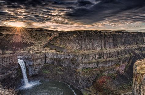 Palouse Falls Canyon Sunset Rocks Waterfall Wallpapers Hd