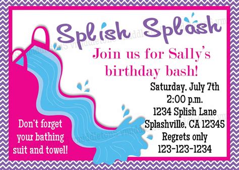 splish splash girl water slide birthday invitation print your etsy