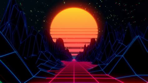 80s retro futuristic sci-fi seamless loop. Retrowave VJ videogame landscape with neon lights and ...