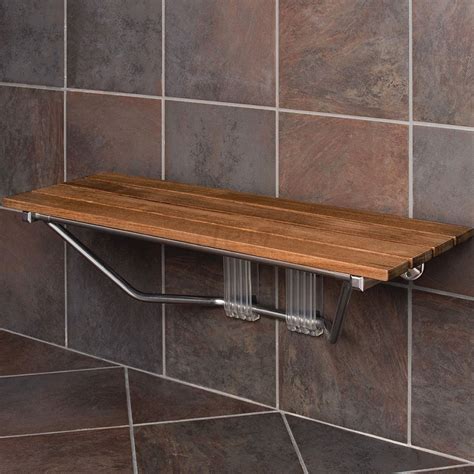 Clevr 36 Wall Mounted Double Folding Shower Bench Seat Teak Wood
