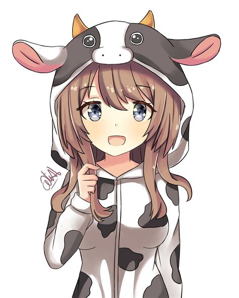 Anime Girl With Cow Hoodie By Ajiestefan On Deviantart