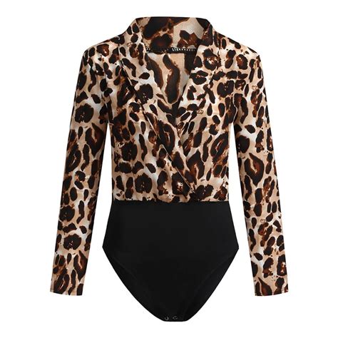 Jaycosin Strappy Bodysuit Women Sexy Leopard Print Bodysuits Long
