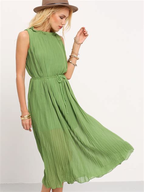 Green Drapery Infinity Sleeveless Pleated Maxi Dress Sheinsheinside