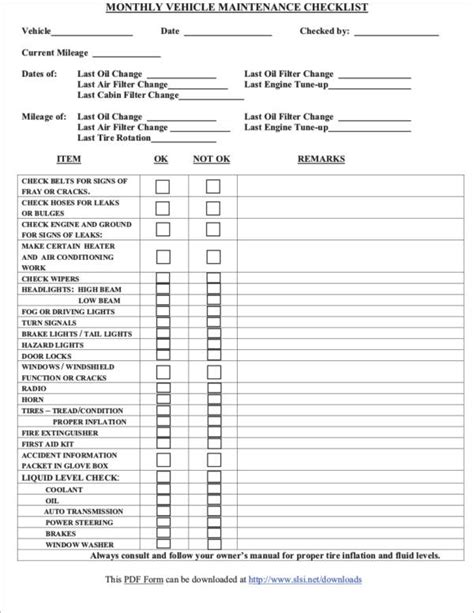 Free Printable Vehicle Inspection Form Checklist Template Inspection