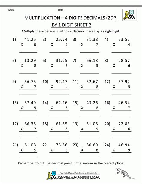 10 Multiplication 4th Grade Math Worksheets Worksheets Decoomo