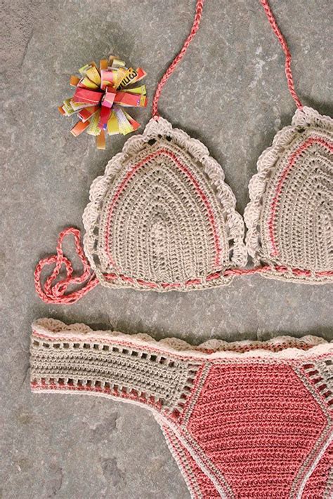 Crochet Bikini Set In Cream And Salmon Crochet Swimsuit By MarryG