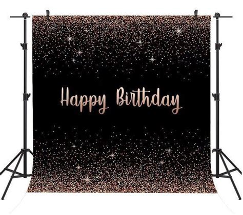 Happy Birthday Backdrop Black And Rose Gold Dots Glitter Birthday Party